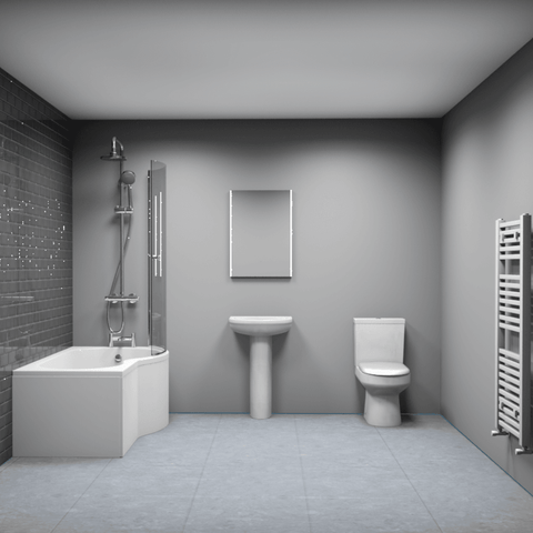 Nuie Complete Bathroom Set, Gloss White Toilet, Basin, Mirror & Bath Set