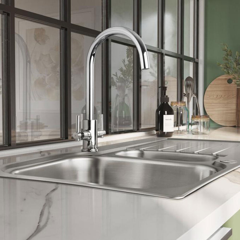 Leisure Aquaflair Monobloc Chrome Dual Lever Kitchen Sink Tap TFR1CM/