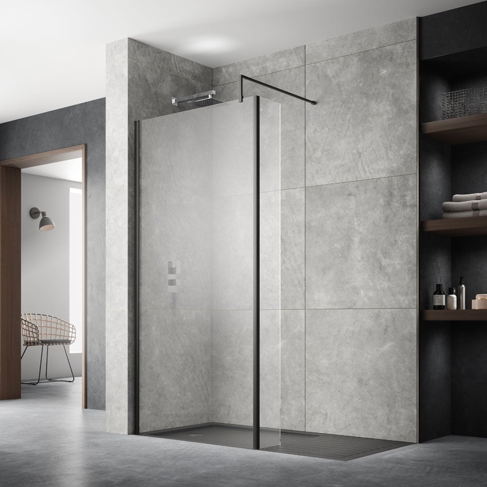 Nuie Matt Black Wetroom Return Shower Screen 215mm - WRSBP025