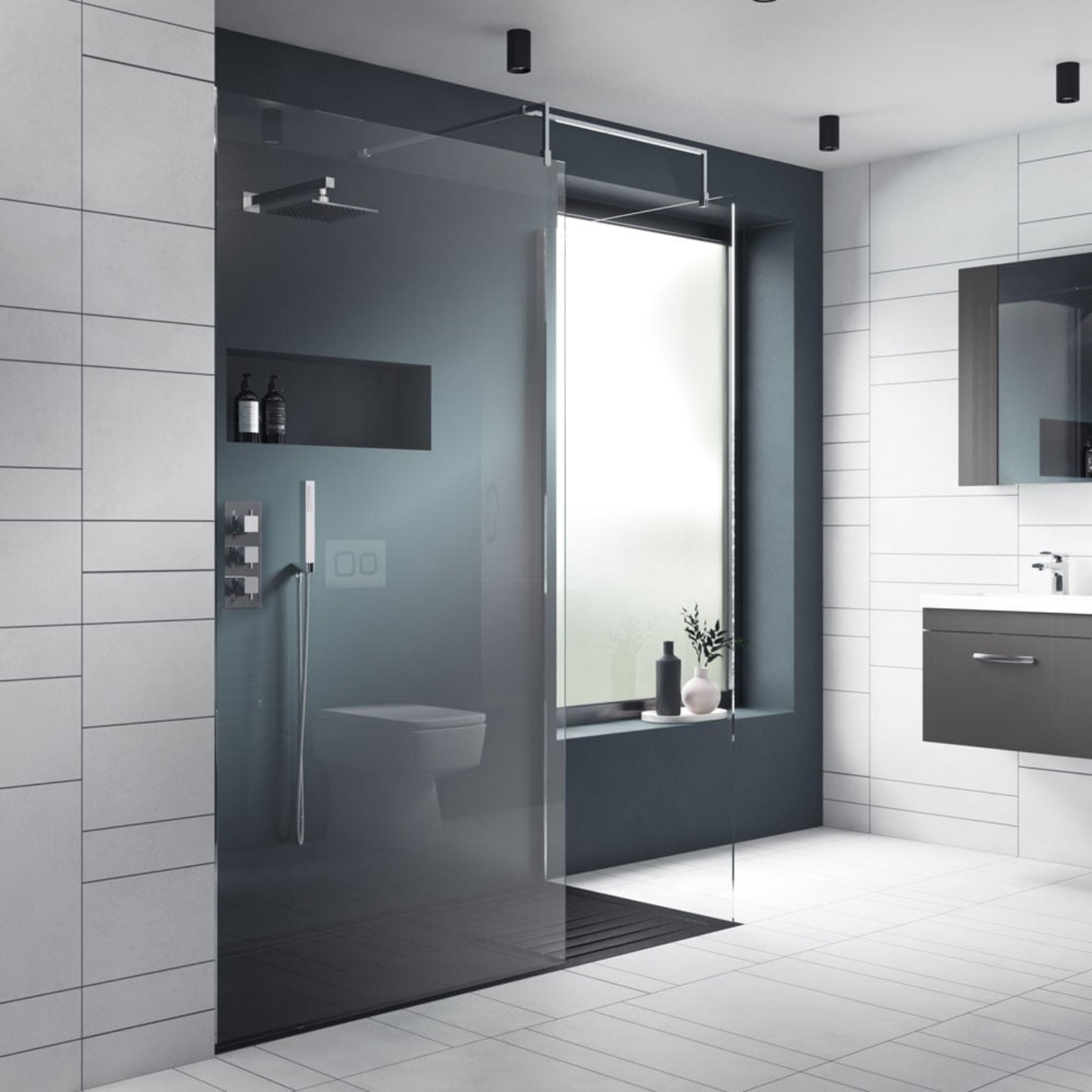 Nuie Wetroom Shower Screen & Chrome Support Bar