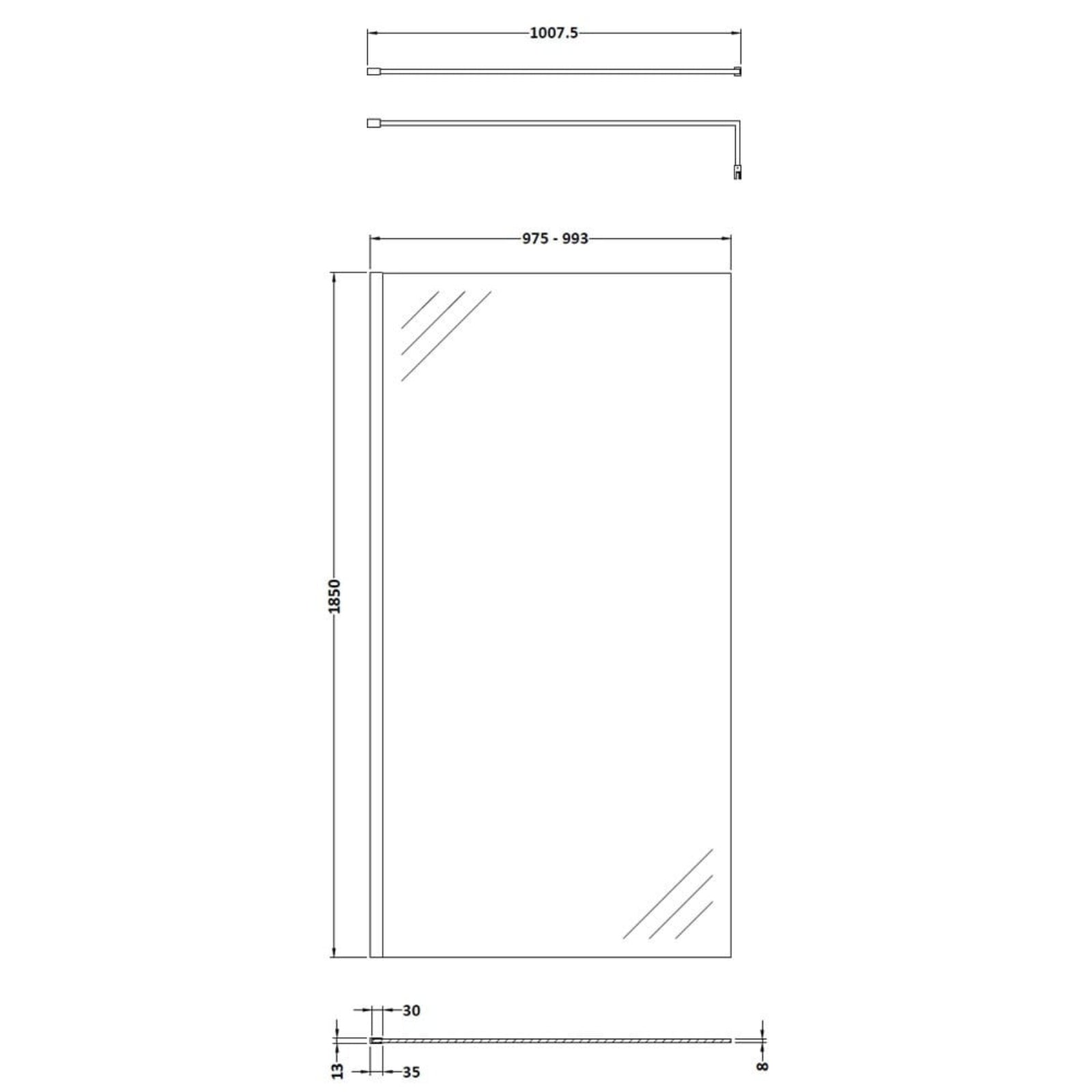Nuie Wetroom Shower Screen & Chrome Support Bar