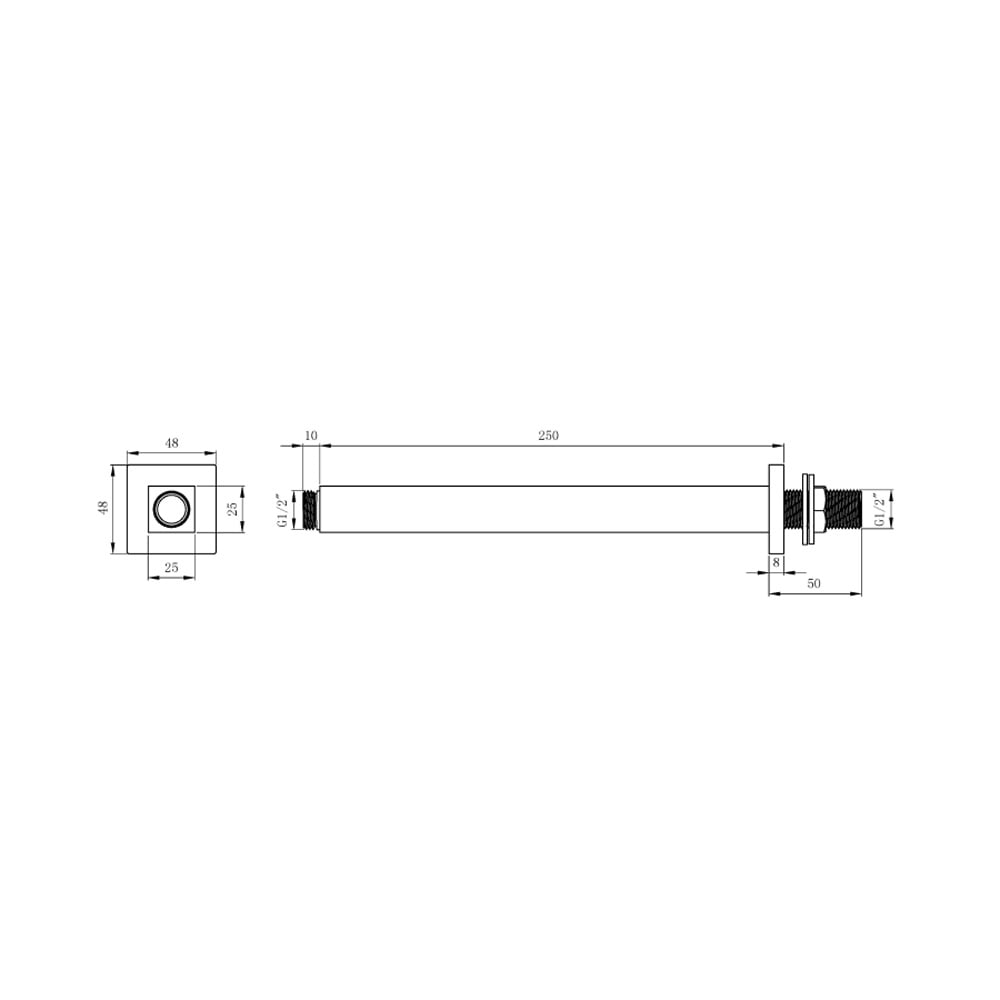 Astini Orca Black Square Ceiling Shower Arm 250mm