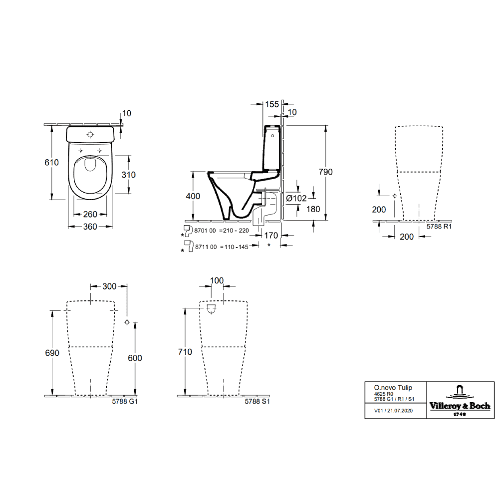 Villeroy & Boch O.novo White Rimless Close Coupled Toilet, Cistern & Soft Close Seat