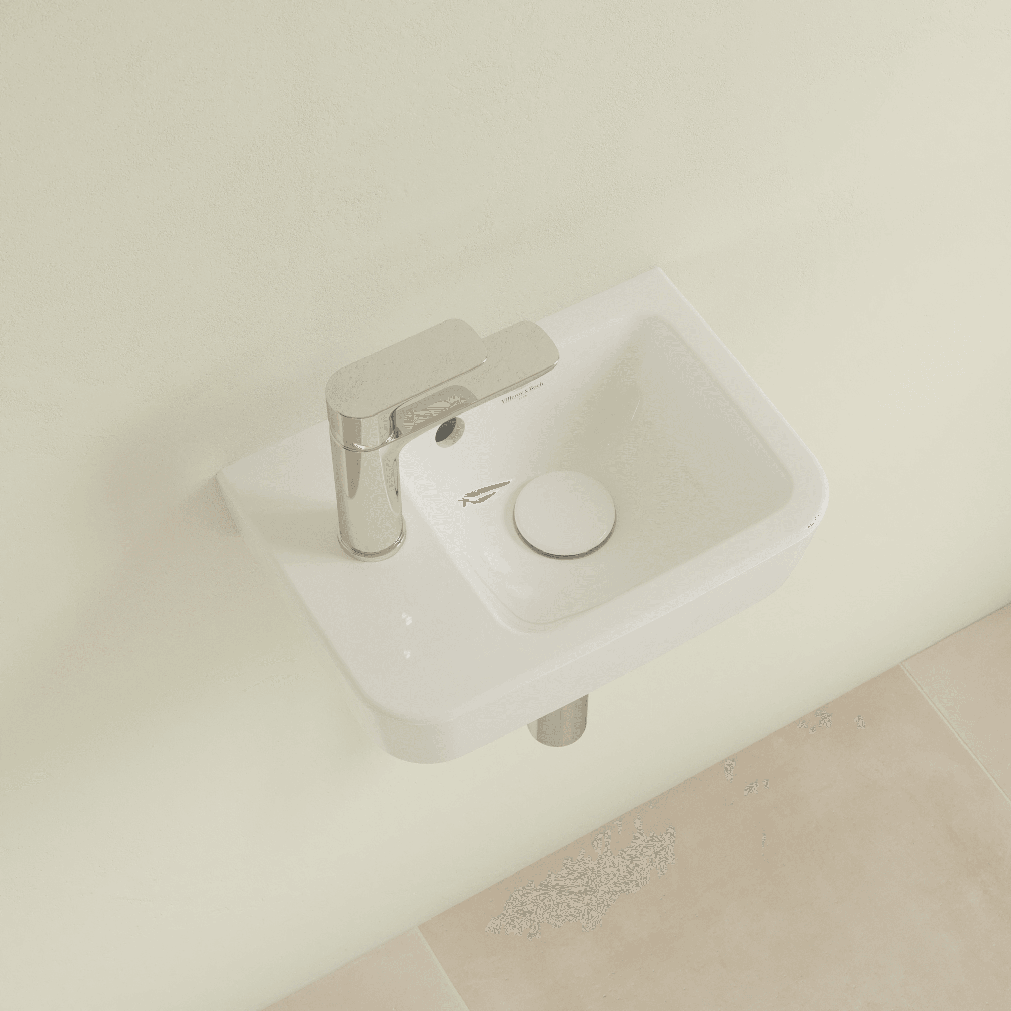 Villeroy & Boch O.novo Handwashbasin Compact, 360 x 250 x 145 mm, White Alpin, with overflow, unpolished