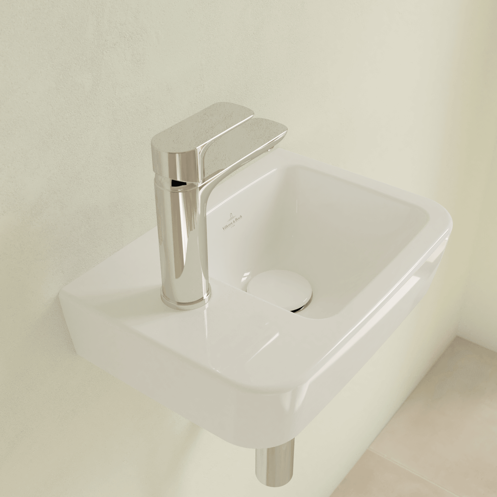 Villeroy & Boch O.novo Handwashbasin Compact, 360 x 250 x 145 mm, White Alpin, with overflow, unpolished