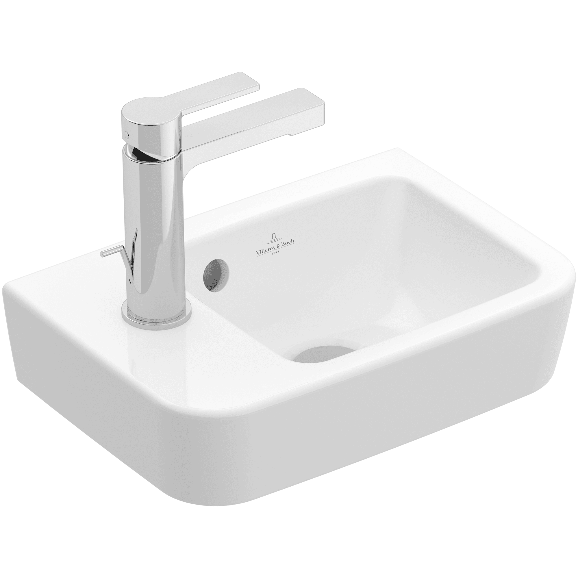 Villeroy & Boch O.novo Handwashbasin Compact, 360 x 250 x 145 mm, White Alpin, with overflow, unpolished