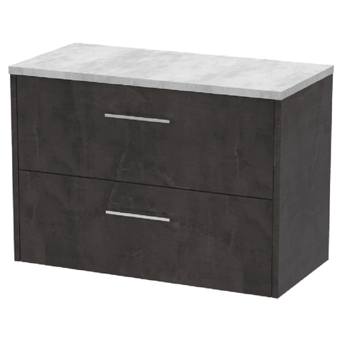 Hudson Reed Juno Metallic Slate 800 Wall Hung 2-Drawer Vanity Unit & Worktop JNU2626LBG