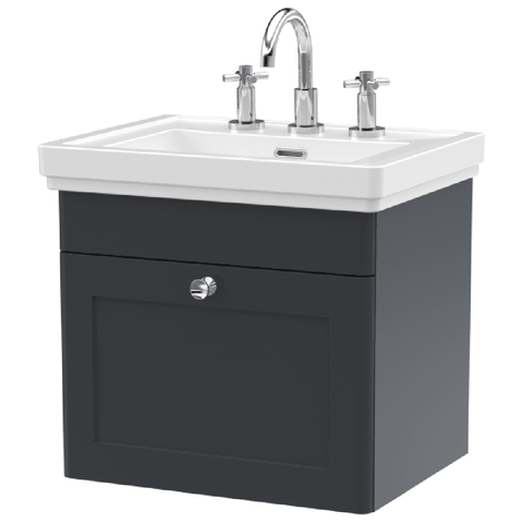 Nuie Classique Satin Anthracite 500 Wall Hung 3-Drawer Vanity Unit & 3TH Basin