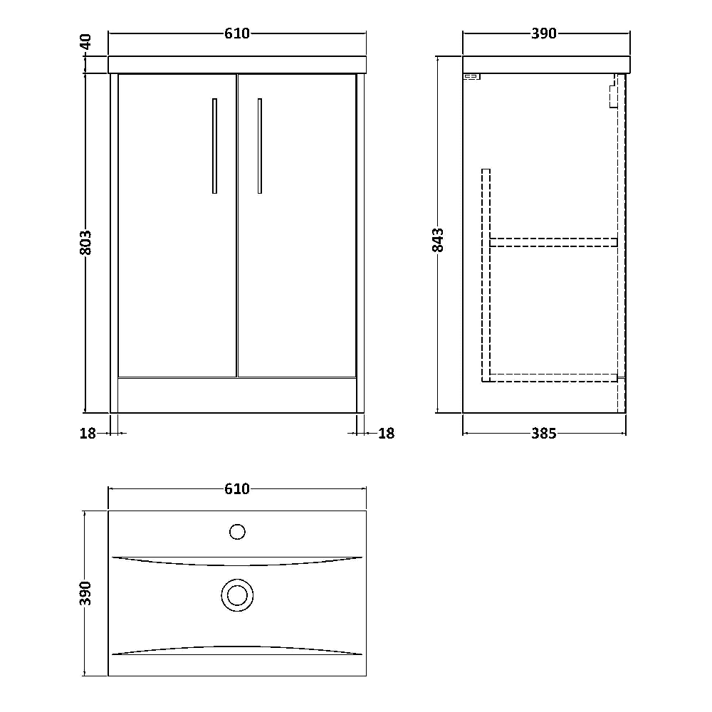 Hudson Reed Juno Floor Standing 2-Door Vanity Unit & Basin