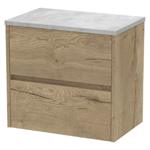 Hudson Reed Havana Autumn Oak 600 Wall Hung 2-Drawer Vanity Unit & Worktop HAV804LBG