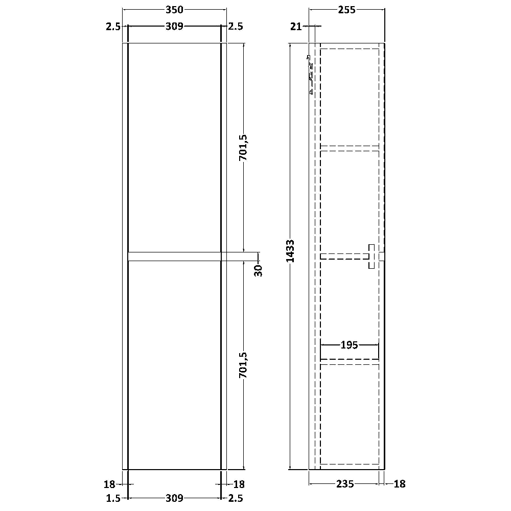 Hudson Reed Havana Electric Blue 350 Wall Hung Tall Unit