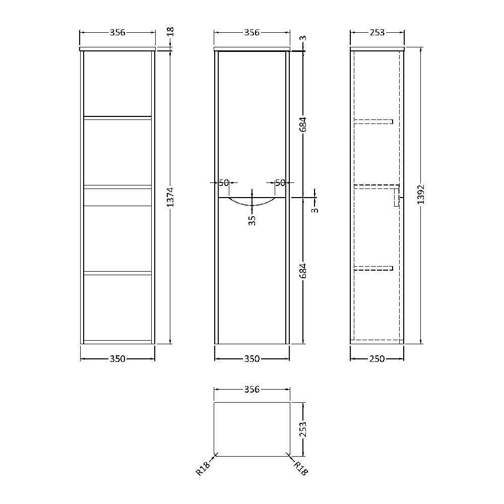 Nuie Lunar Satin 350 2 Door Tall Unit Bathroom Storage Cabinet