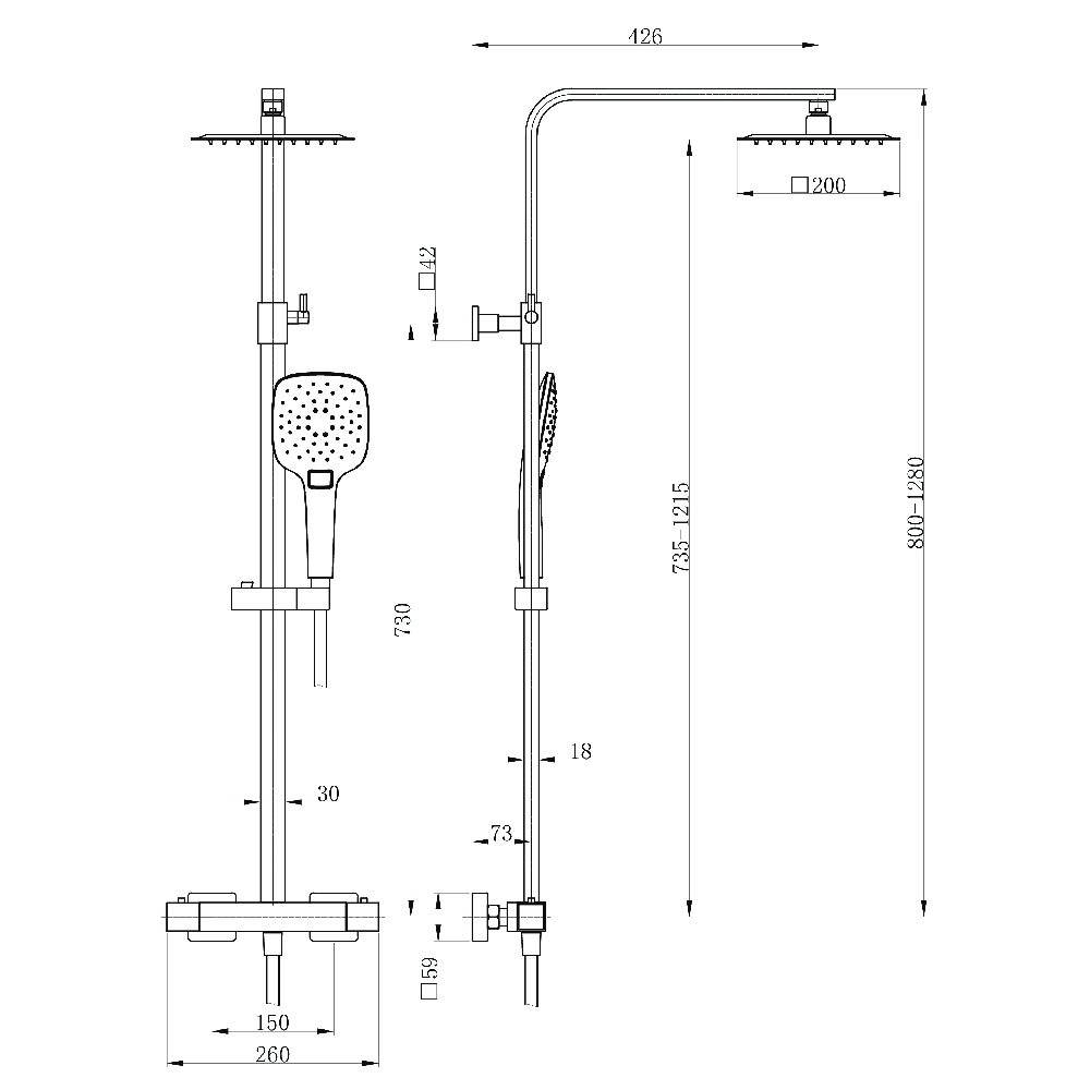Astini Menai Brushed Brass Square Thermostatic Overhead Shower Kit