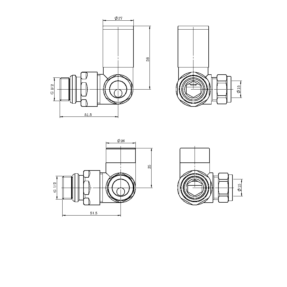 Astini Brushed Brass Corner Radiator Valves