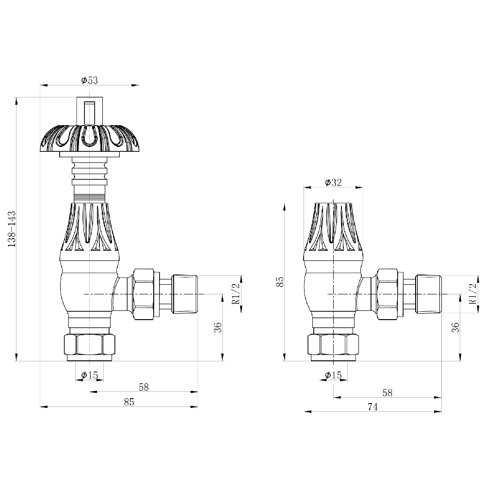Astini Builth Satin Nickel Metal Head Angled Radiator Valve