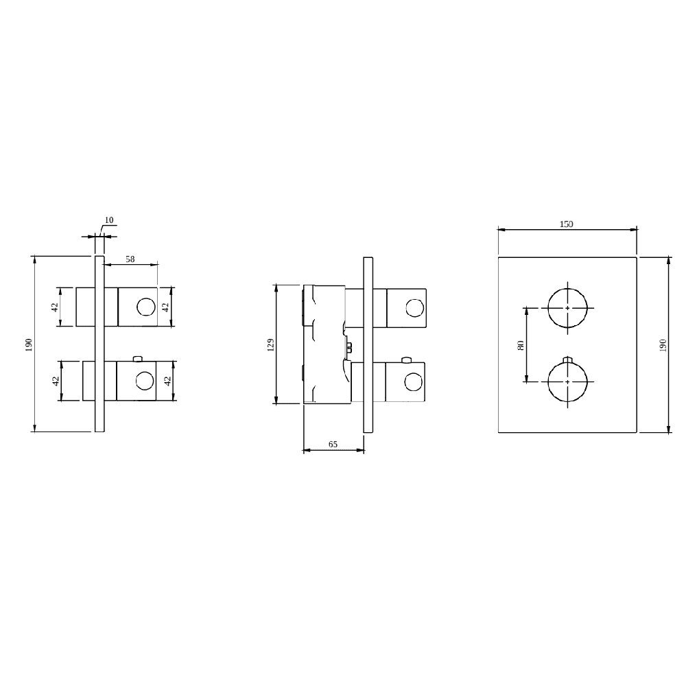 Villeroy & Boch Universal Chrome 3 Way Thermostatic Valve and Vi-Box Installation Unit