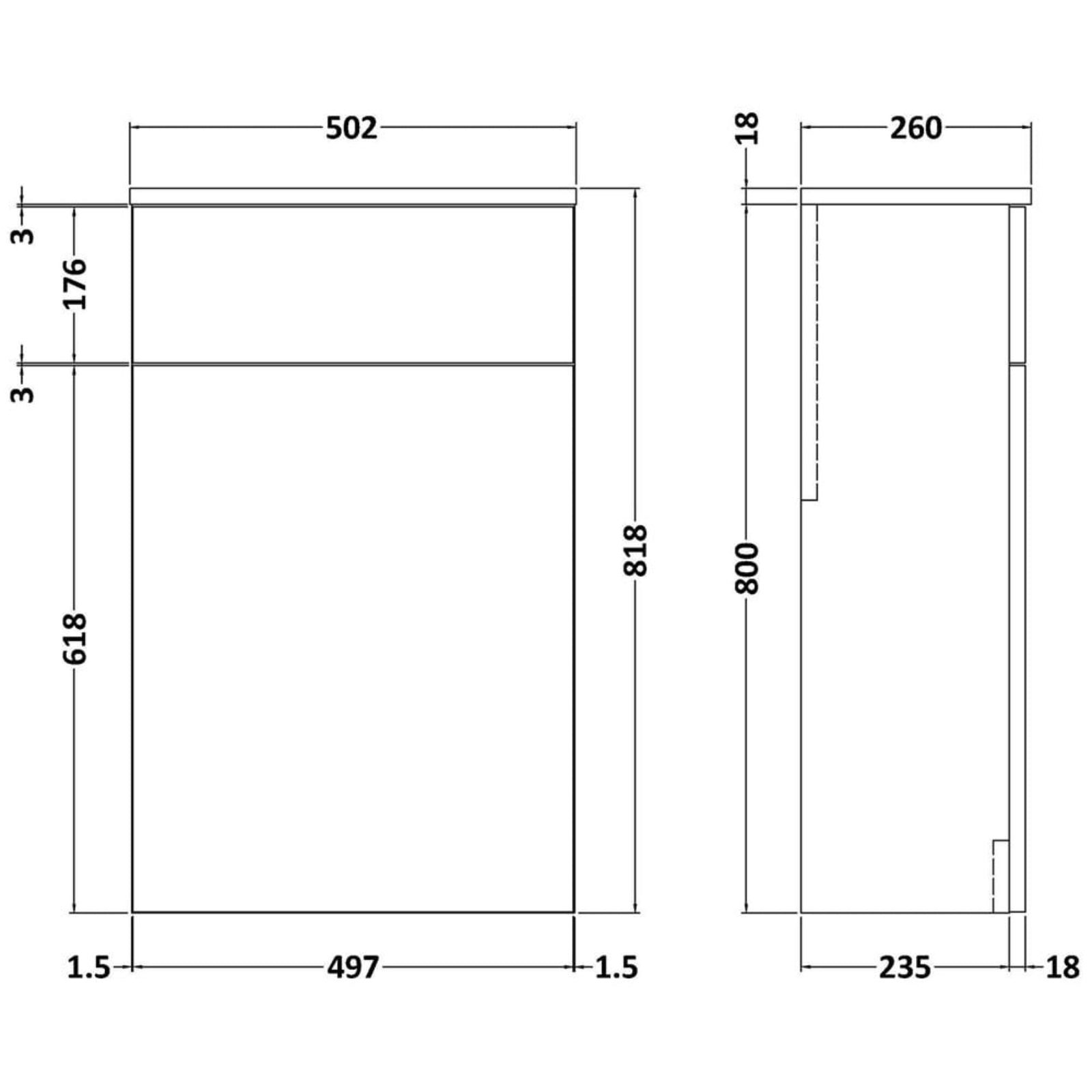 Nuie Arno 500mm Back to Wall WC Toilet Unit with 235mm Depth