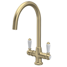 astini-colonial-brushed-brassgold--white-handle-twin-lever-kitchen-tap-