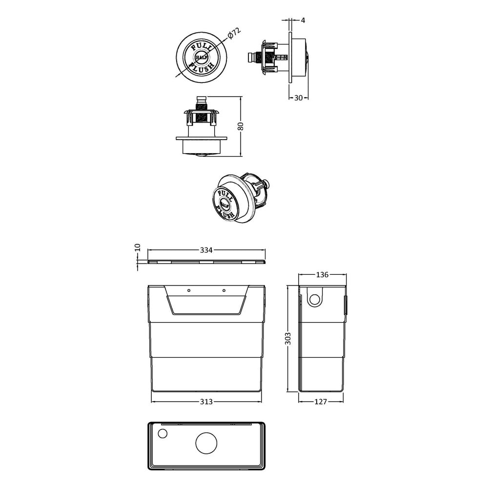 Hudson Reed Universal Access Toilet Cistern & Black Flush Plate - XTY6T02