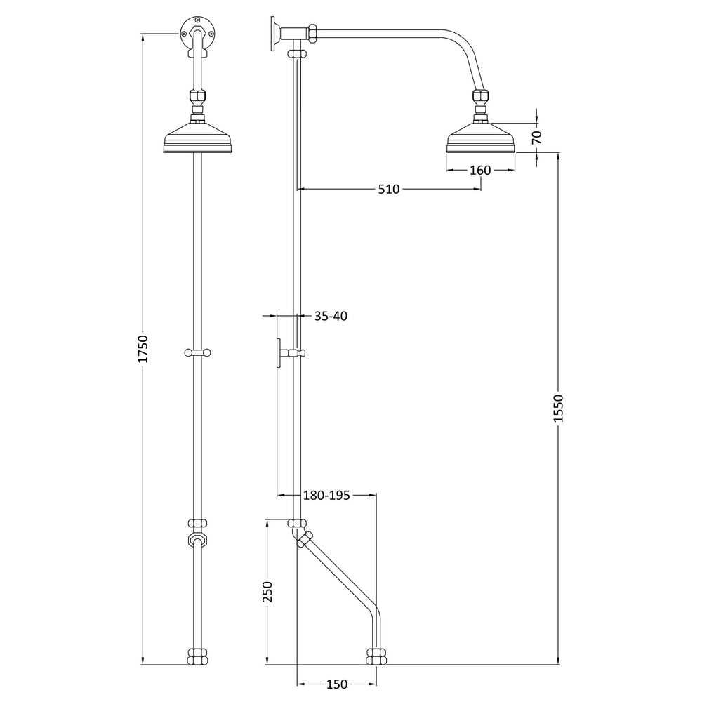 Nuie Traditional Chrome Rigid Riser Kit For Bath Shower Mixer - AK305