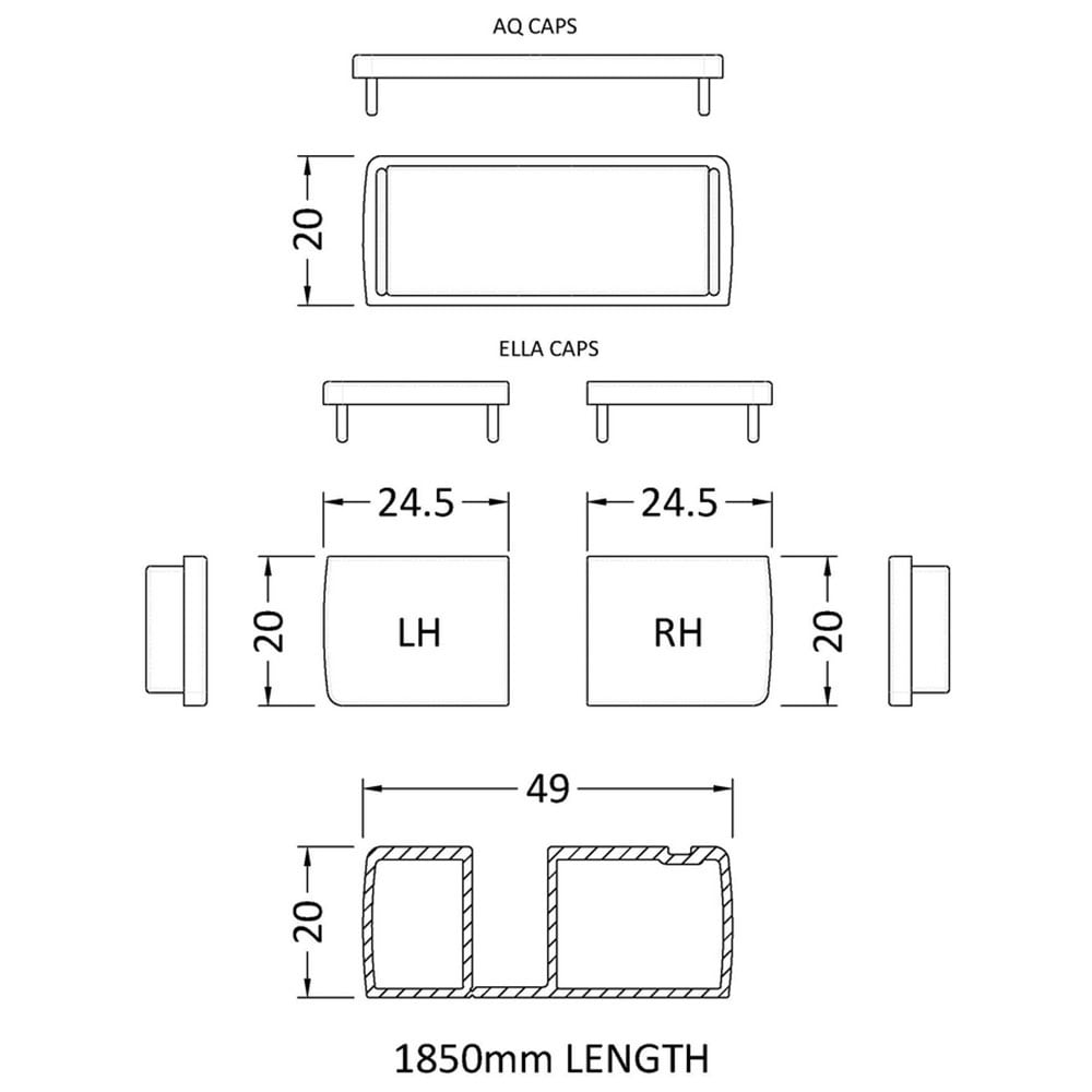 Nuie Wetroom Accessories Matt Black 1850mm Profile Extension Kit - PEK185BP