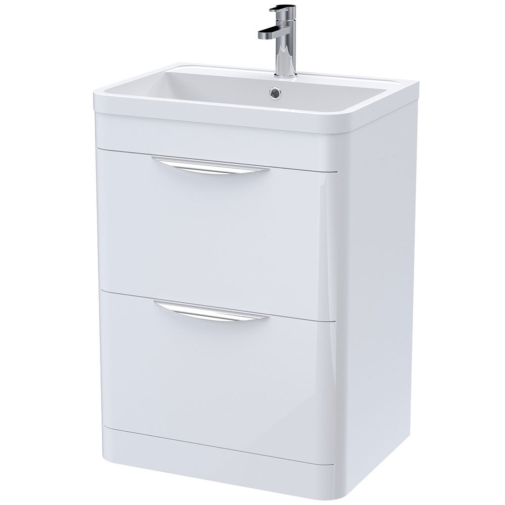 Nuie Parade White Gloss 600mm Floor Standing Cabinet & Ceramic Basin FPA001A