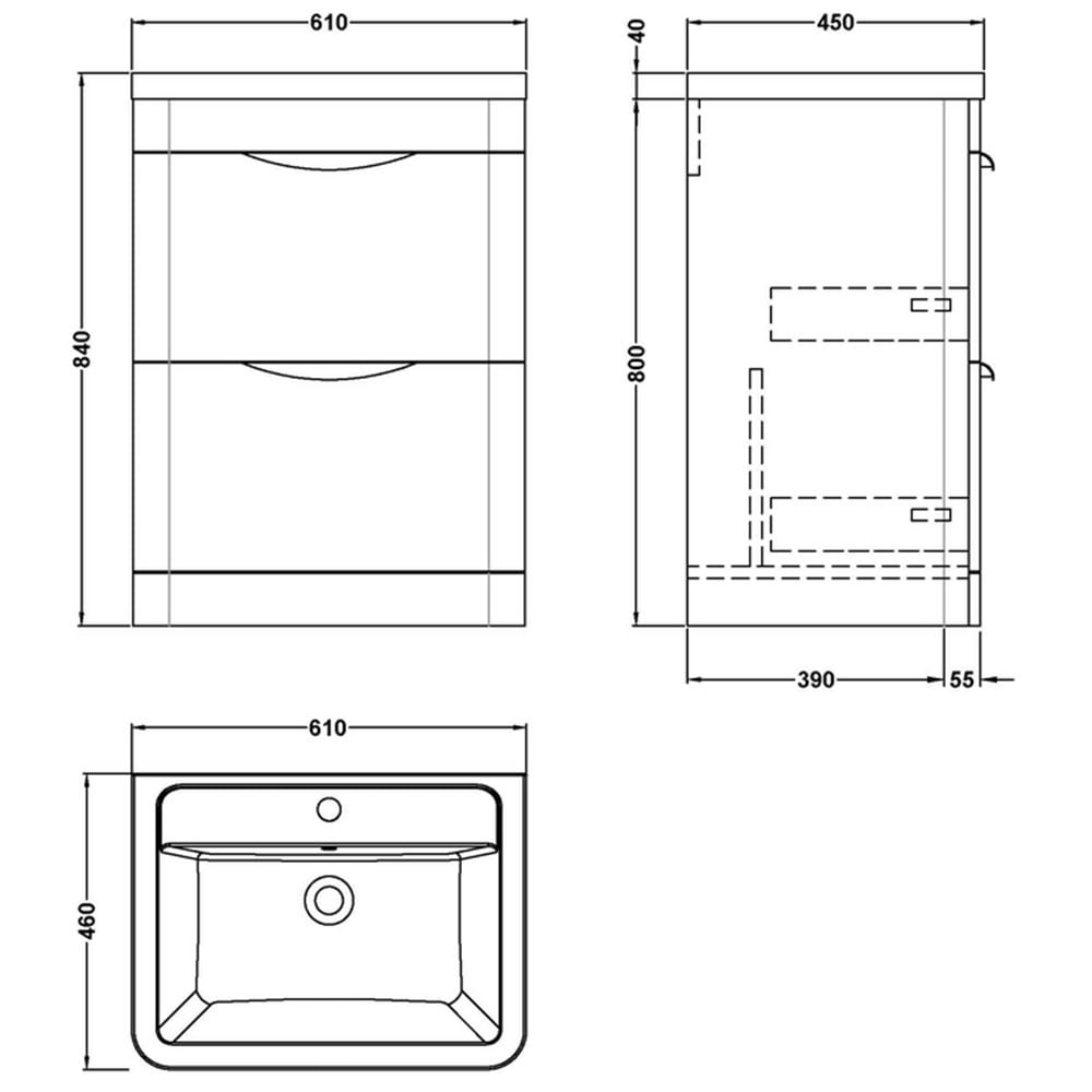 Nuie Parade White Gloss 600mm Floor Standing Cabinet & Ceramic Basin FPA001A
