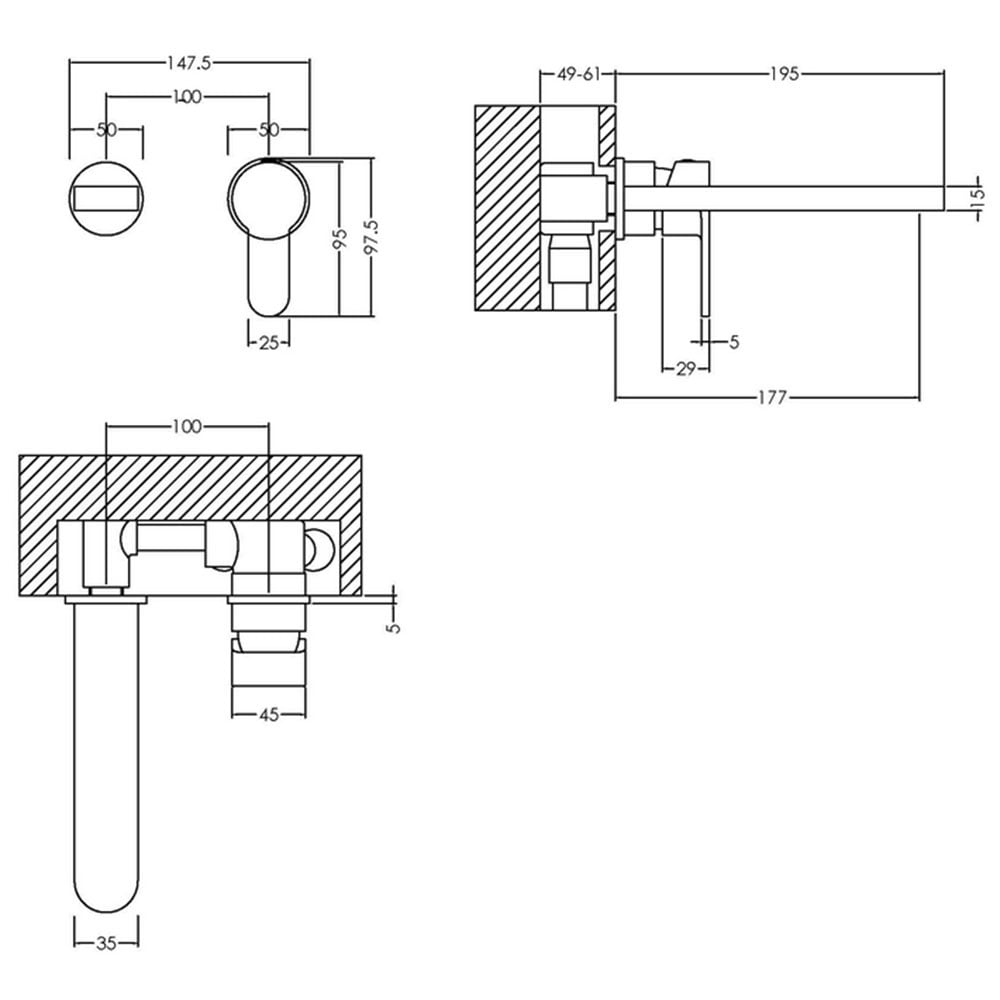 Nuie Arvan Chrome Single Lever Wall Mounted 2 Hole Basin Mixer Tap - ARV381