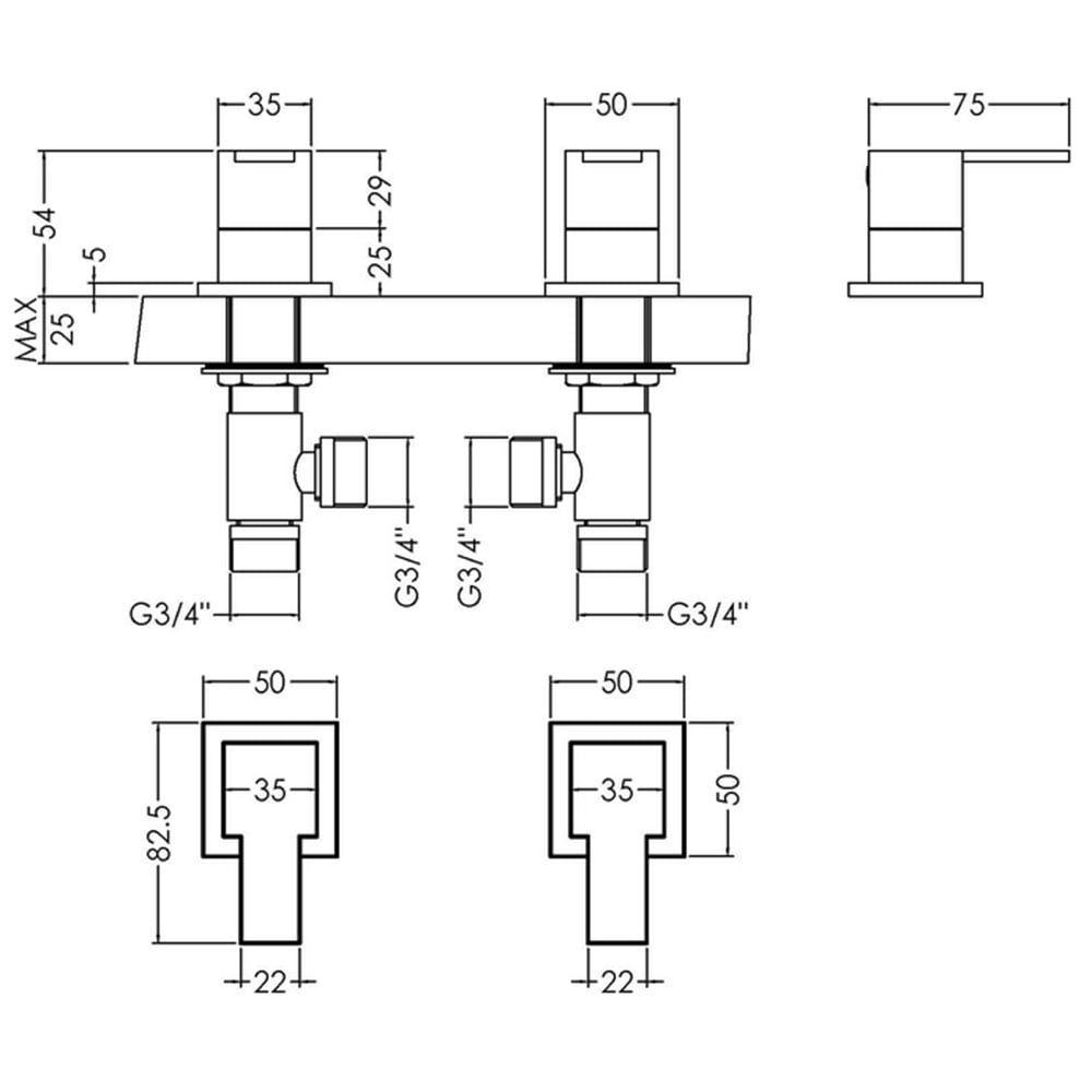 Nuie Sanford Chrome 3/4" Side Valves - SAN308