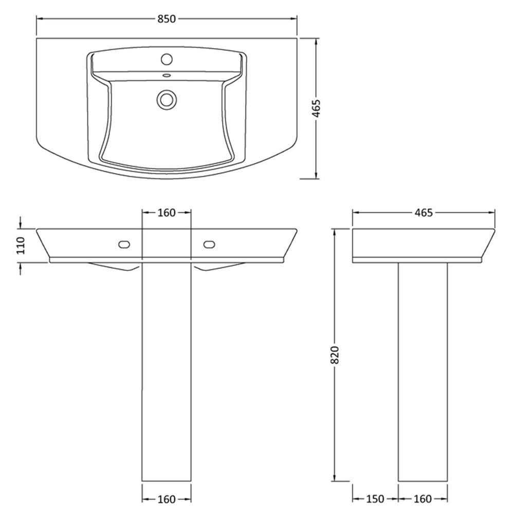 Hudson Reed Maya 850x465 1th White Basin & Full Pedestal