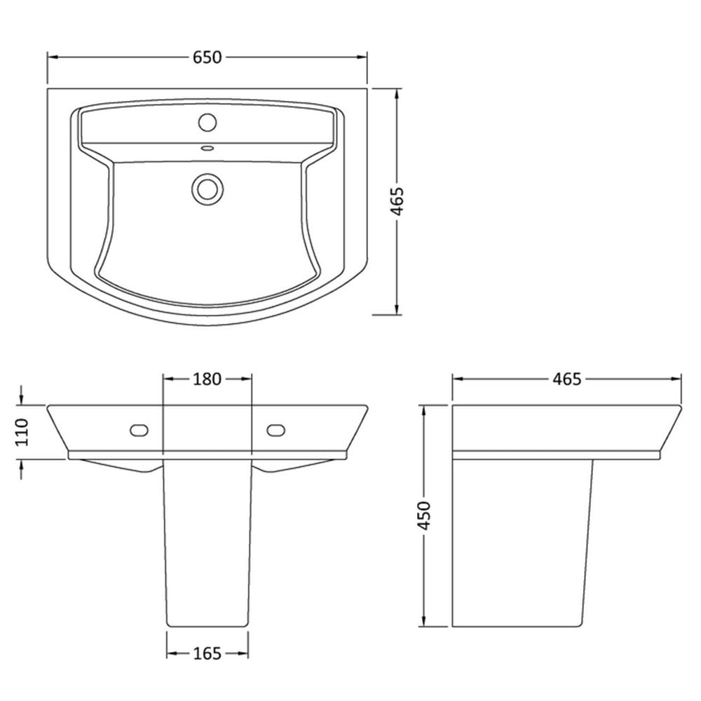 Hudson Reed Maya 650x465 1th White Basin & Semi Pedestal