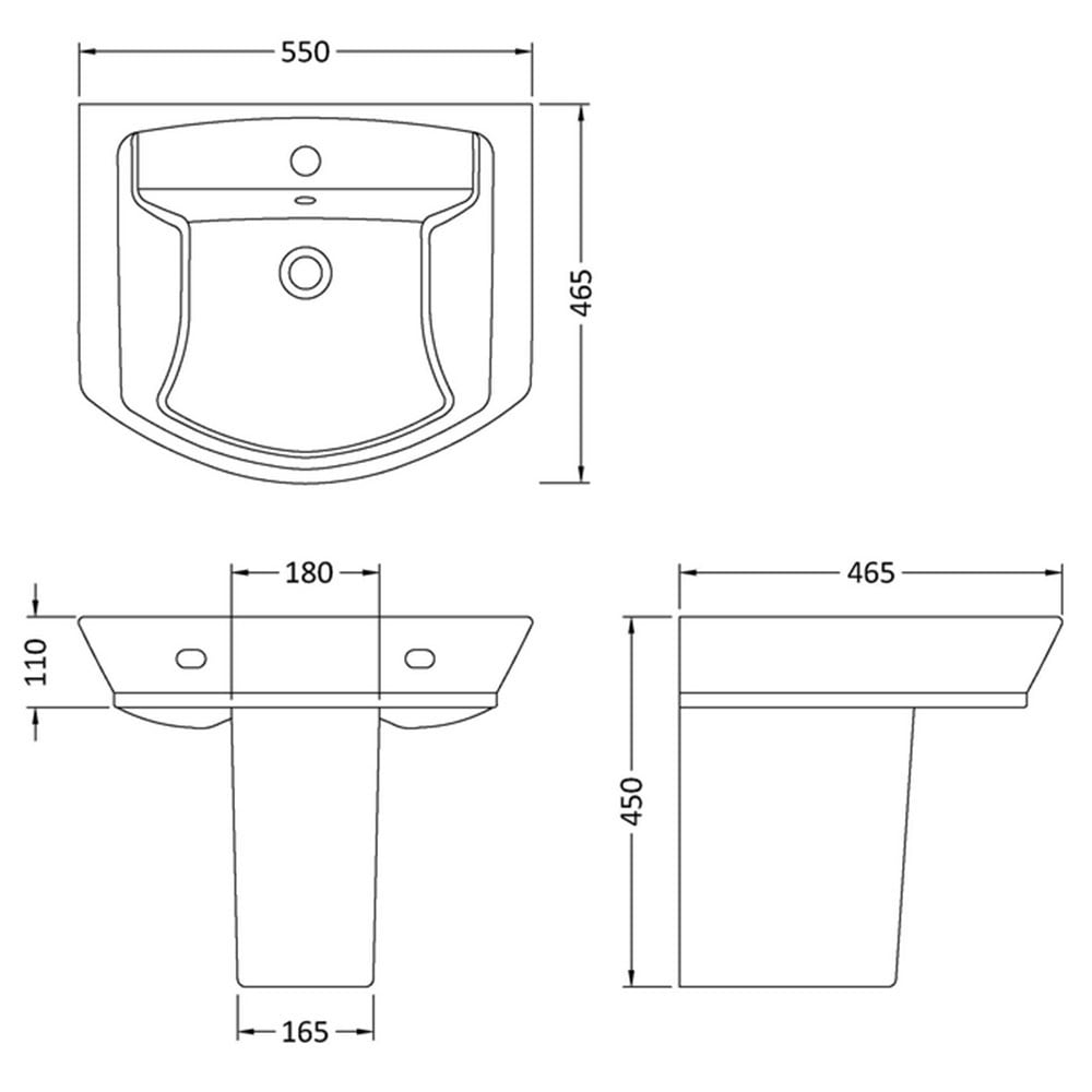 Hudson Reed Maya 550x465 1th White Basin & Semi Pedestal