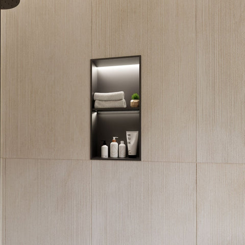 RAK INGOT 300x600mm Recessed Niche with Shelf & LED Black
