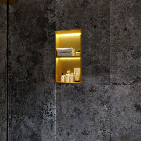 RAK INGOT 300x600mm Recessed Niche with Shelf & LED Brushed Gold