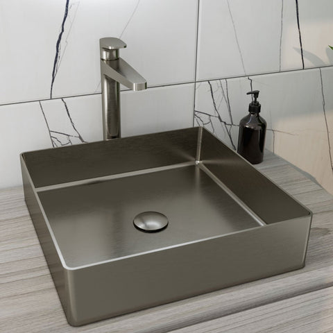 RAK INGOT Square Stainless Steel Wash Basin with FFW Brushed Nickel