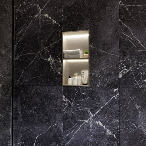 RAK INGOT 300x600mm Recessed Niche with Shelf & LED Brushed Nickel