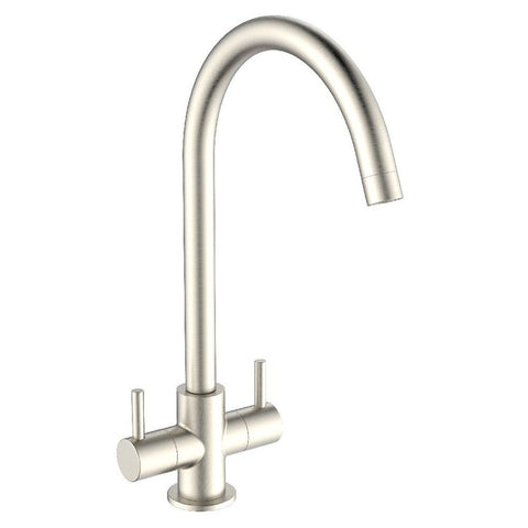 Reginox Genesis II Double Lever Kitchen Sink Mixer Tap with Brushed Nickel and Chrome Finish