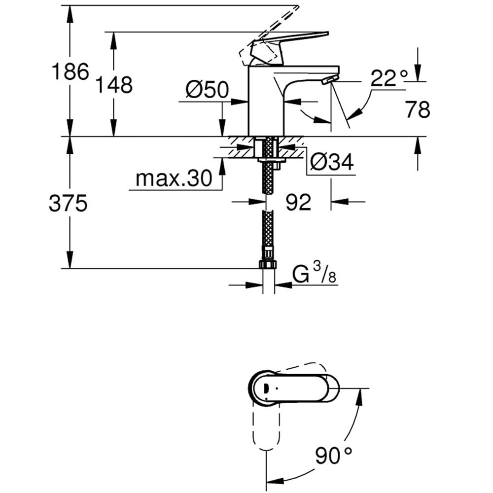 Grohe Eurosmart Chrome 1/2" Cosmopolitan S-Size Basin Mixer Tap - 2337600E