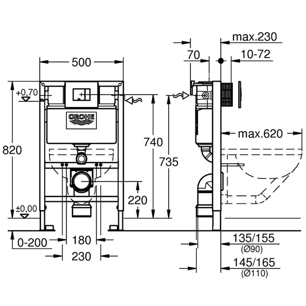 Grohe Rapid SL 3-In-1 Set For WC, 0.82M Installation Height - 3877320A