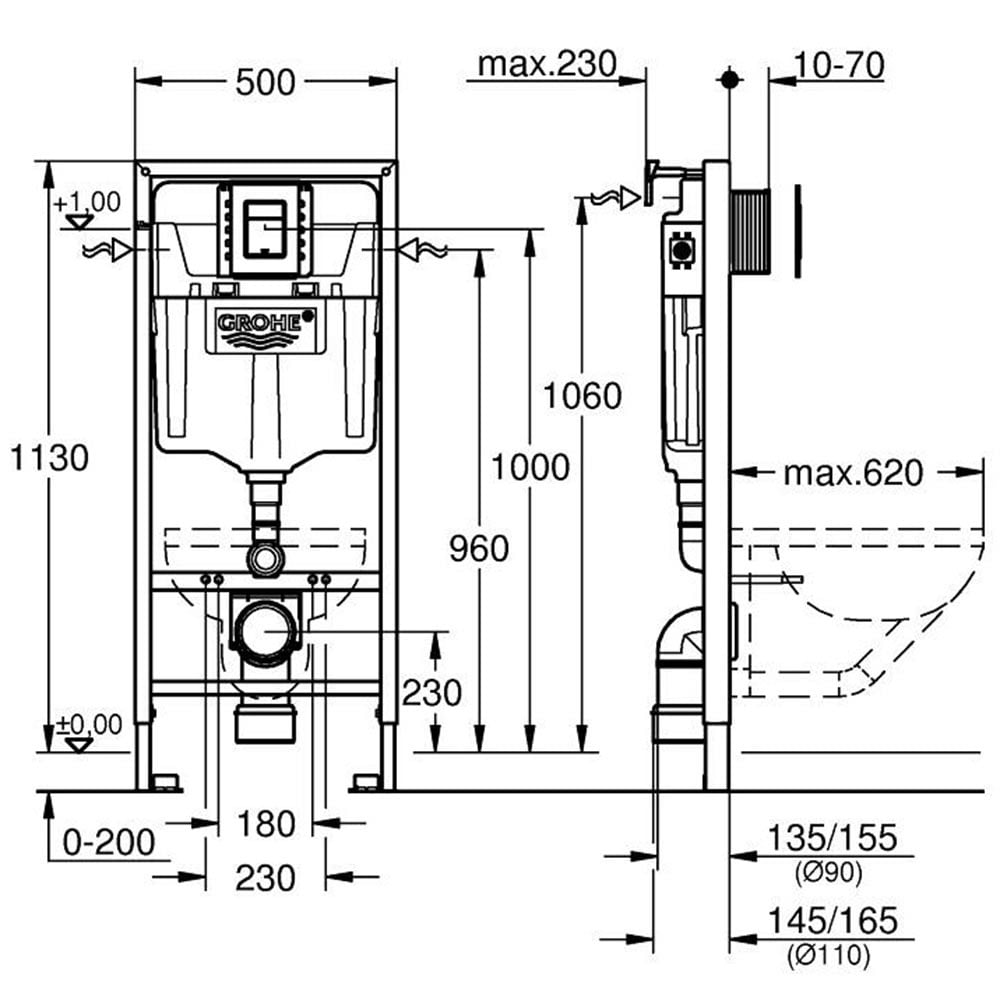 Grohe Rapid SL Chrome 3-In-1 Set For WC, 1.13 M Installation Height - 39501000