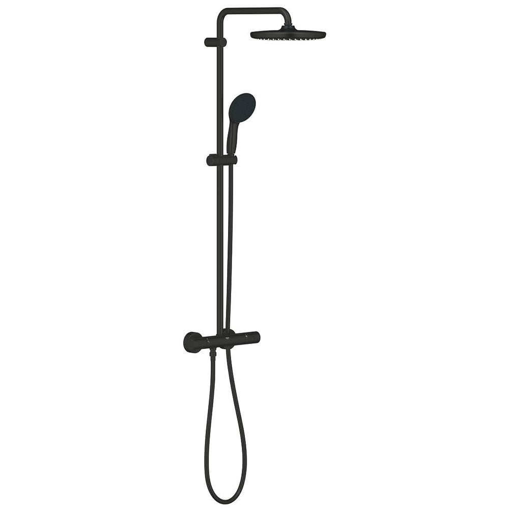 Grphe Tempesta Matte Black System 250 Shower System With Safety Mixer For Wall Mounting