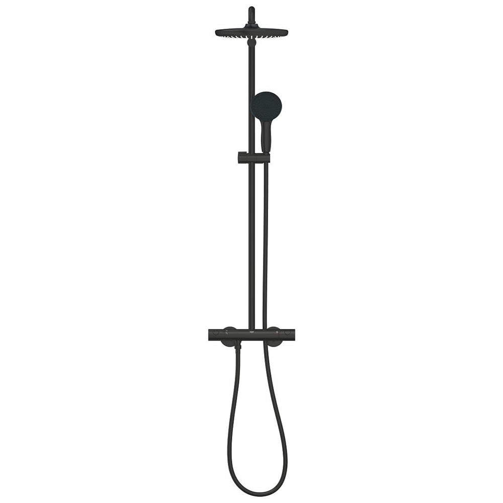 Grphe Tempesta Matte Black System 250 Shower System With Safety Mixer For Wall Mounting