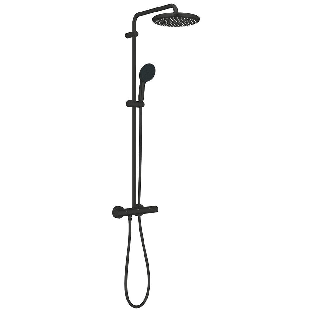Grphe Tempesta Matte Black System 250 Shower System With Safety Mixer For Wall Mounting