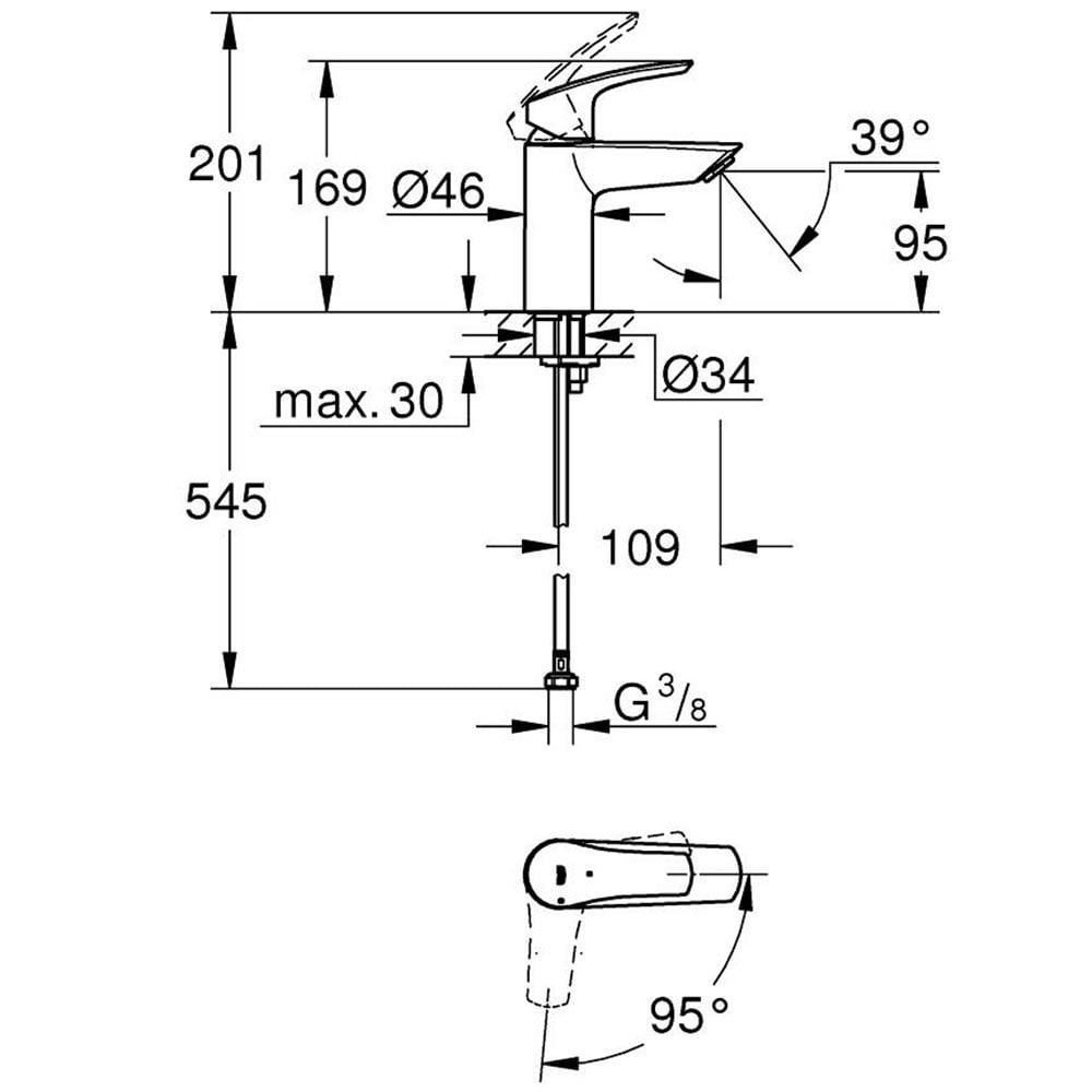 Grohe Eurosmart Chrome 1/2" S-Size Basin Mixer Tap - 32154003