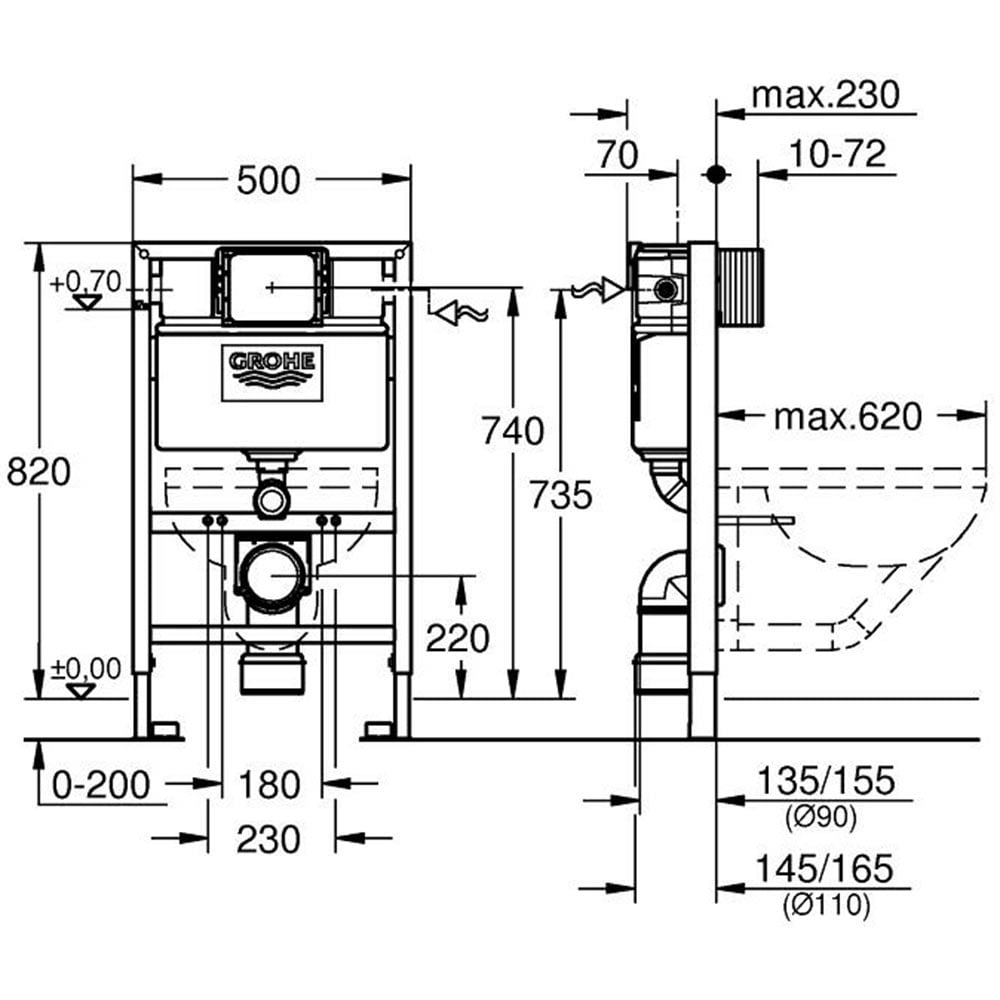 Grohe Rapid SL 2-In-1 Set For WC, 0.82 M Installation Height - 38948000