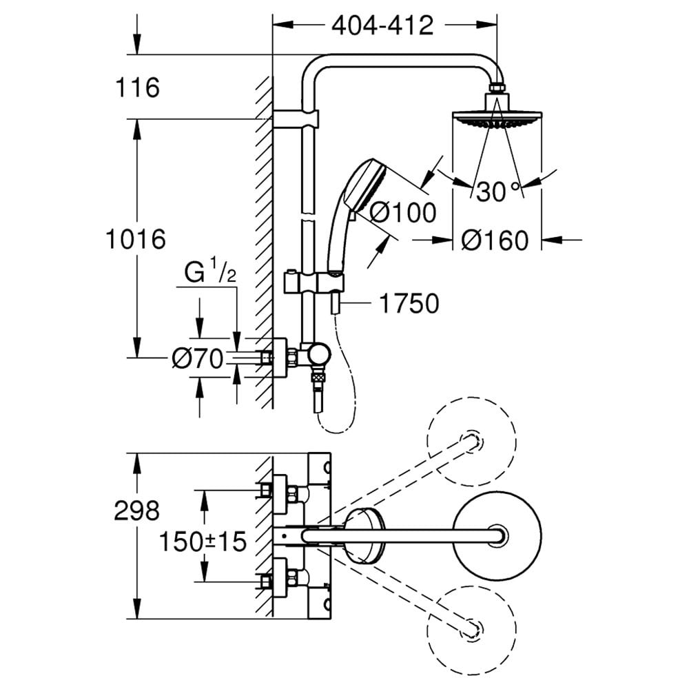 Grohe Tempesta Chrome Cosmopolitan 160 Shower System With Thermostat For Wall Mounting - 27922000