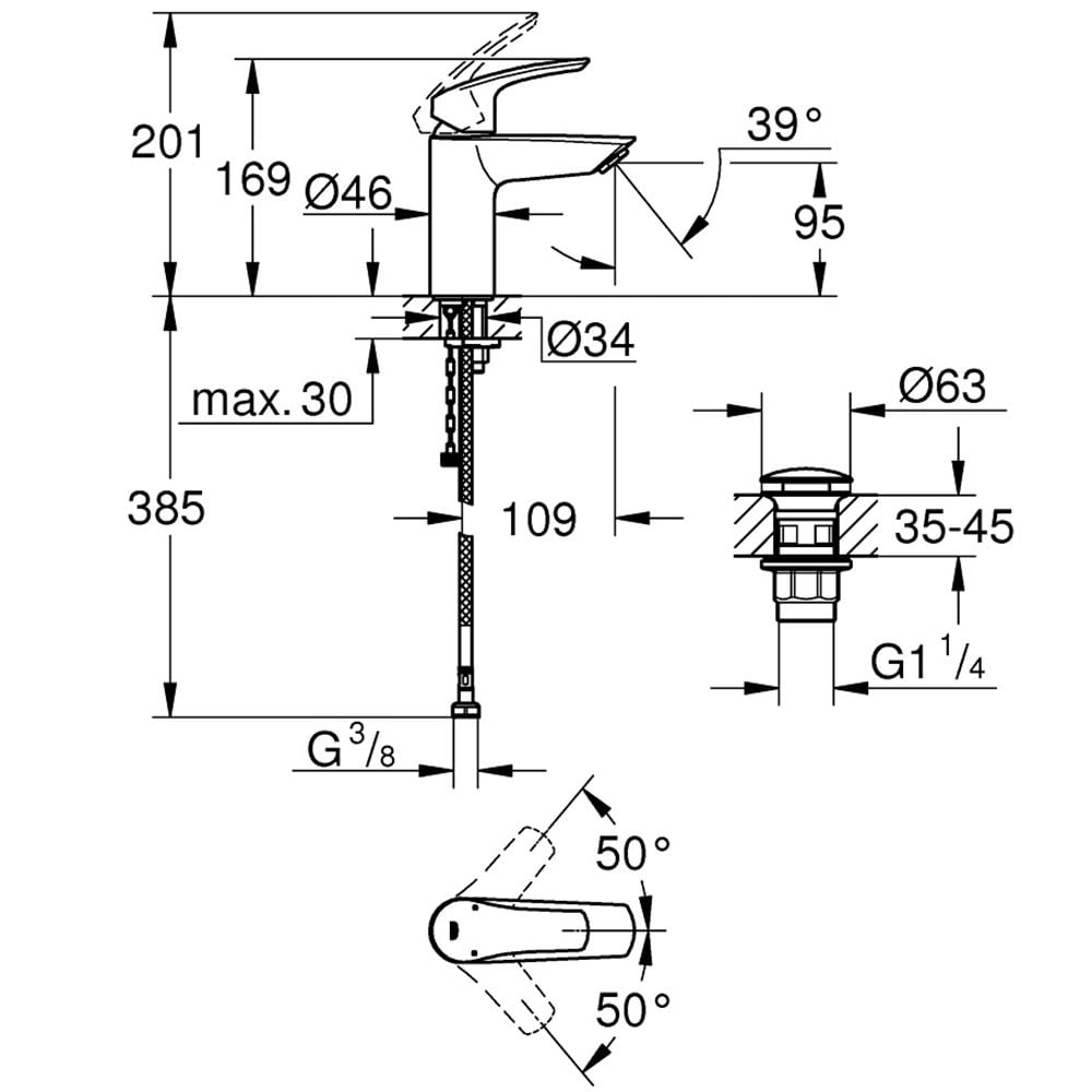 Grohe Eurosmart Chrome 1/2" S-Size Basin Mixer Tap - 23988003