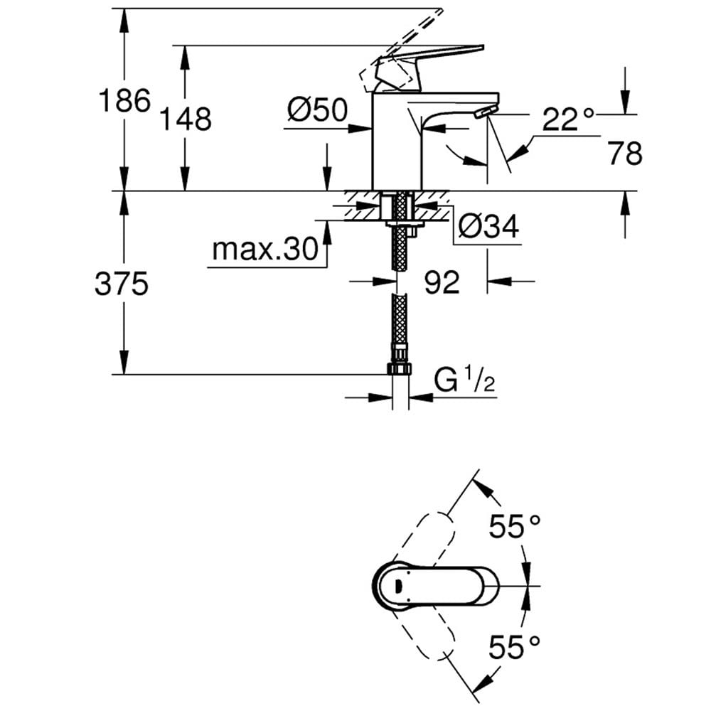Grohe Eurosmart Chrome 1/2" Cosmopolitan S-Size Basin Mixer Tap - 3282400L