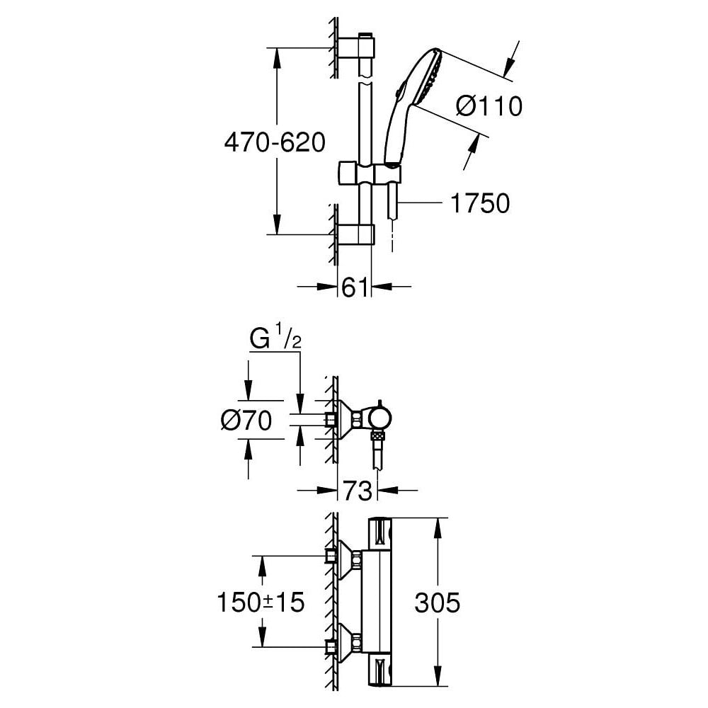 Grohe Grohtherm 800 Chrome 1/2" Thermostatic Shower Mixer - 34565002