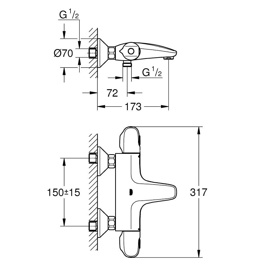 Grohe Grohtherm 1000 Matte Black 1/2" Thermostatic Bath/Shower Mixer - 348162433